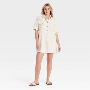 Universal Thread Cream Button Up Shirt Dress